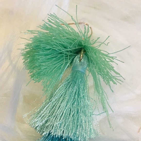 Aqua, Mint, and Blue Tassel Earrings - Picture 4 of 4